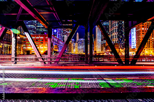 Chicago Bridge at Night Side View