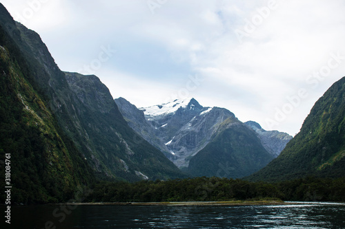 lake in mountains new zealand fjord