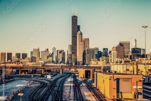 Chicago Downtown Panorama - Retro Style