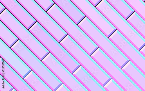 Abstract gradient pink rectangle with chamfered edges background; pastel color diagonal metro tiles structure 3d rendering 