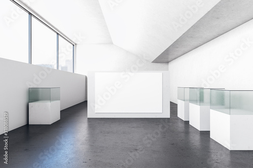 Wallpaper Mural White blank banner on wall and aquariums in exhibition hall Torontodigital.ca