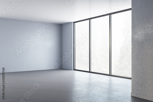 Modern interior room with blank concrete wall