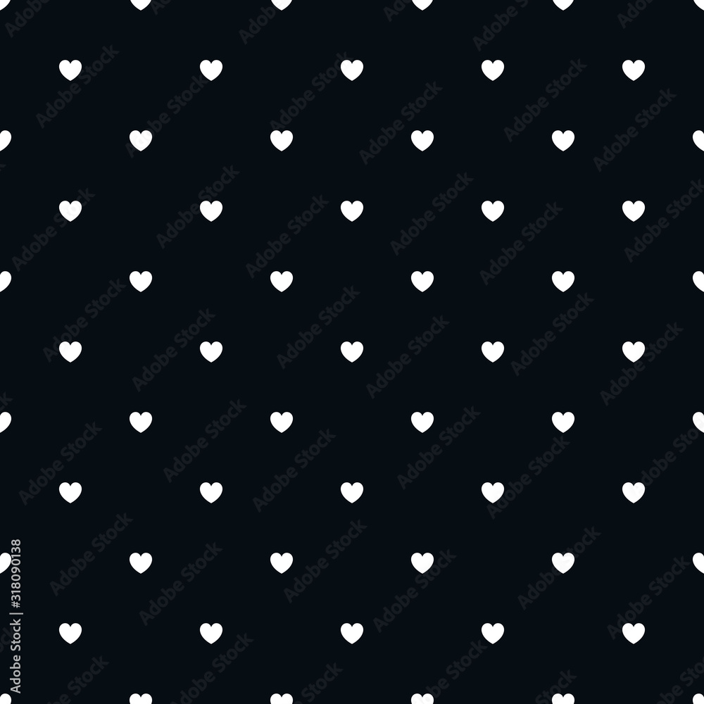 Romantic Black Seamless Polka Heart Vector Pattern Background for Valentine Day ( February 14 ), 8 March, Mother's Day, Marriage, Birth Celebration. Lovely Chic Design.