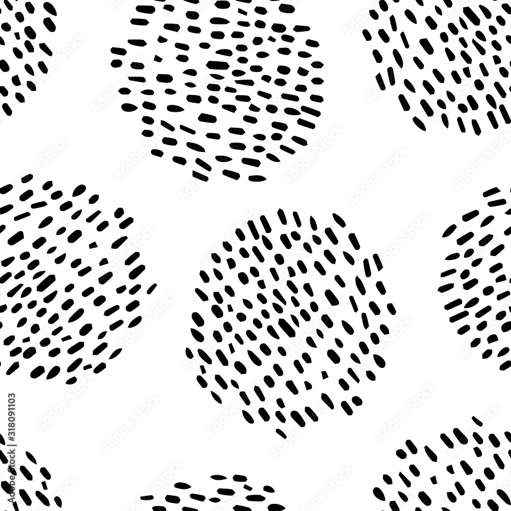 Hand drawn stylish modern seamless abstract pattern with round shapes, scandinavian design style. Vector illustration