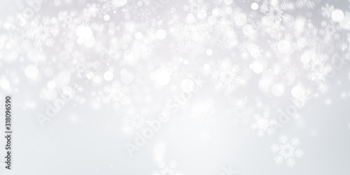 white and gray Christmas light with snowflake bokeh background  Winter backdrop wallpaper.