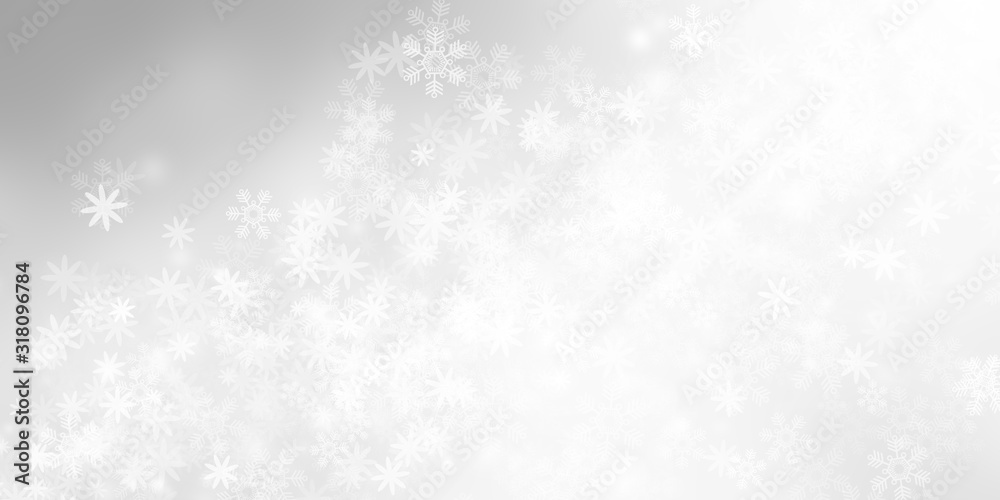 white and gray Christmas light with snowflake bokeh background, Winter backdrop wallpaper. white and gray Christmas light with snowflake bokeh background, Winter backdrop wallpaper.