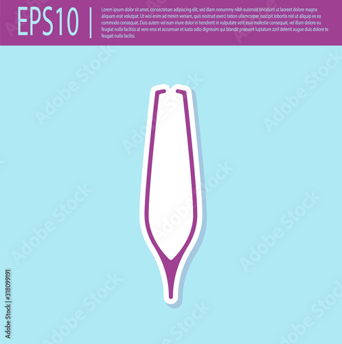 Retro purple Eyebrow tweezers icon isolated on turquoise background. Cosmetic tweezers for ingrown hair. Vector Illustration