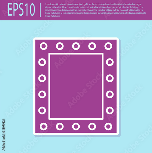 Retro purple Makeup mirror with lights icon isolated on turquoise background. Vector Illustration