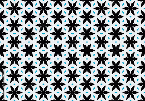 Seamless geometric pattern design illustration. Background texture. In black, blue, white colors.