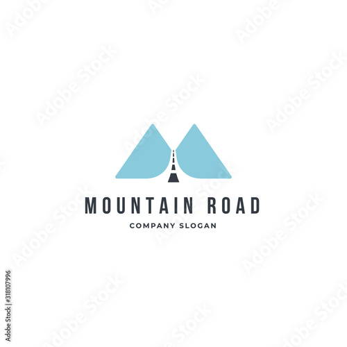 Mountain road logo template design element with silhouette style. Premium vector idea