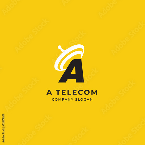 initial A wifi connection communication creative logo template vector illustration. Premium idea