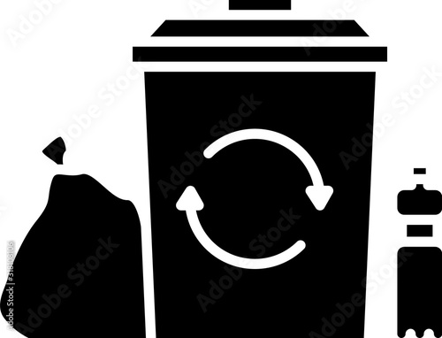 Black Recycle bin with recycle symbol icon isolated on white background. Trash can icon. Garbage bin sign. Recycle basket. Vector Illustration