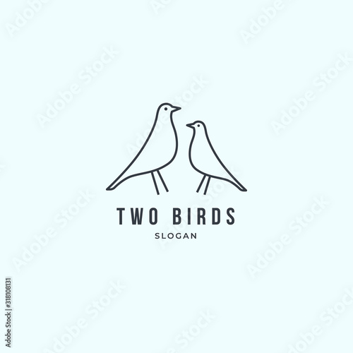 Vector hand drawn objects, two birds. Feminine logo element, romantic clipart. For business branding and identity. Black on white isolated