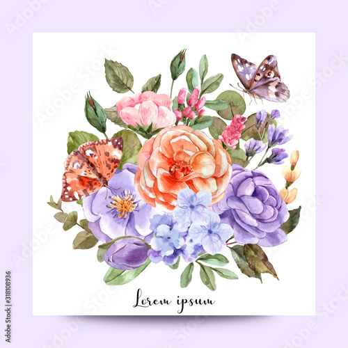Bouquet of flowers and butterflies for use in designing