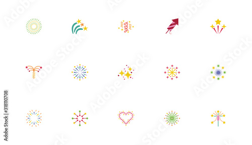 bundle of fireworks explosion splash set icons