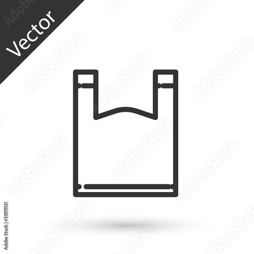 Grey line Plastic bag icon isolated on white background. Disposable cellophane and polythene package prohibition sign. Vector Illustration