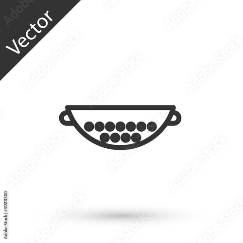 Grey line Kitchen colander icon isolated on white background. Cooking utensil. Cutlery sign. Vector Illustration