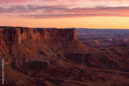 Sunset over Mesa Cliff at Green River Overlook, Canyonlands National Park
