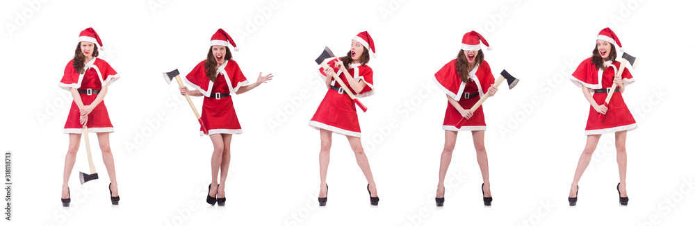 Snow girl santa in christmas concept isolated on white Snow girl santa in christmas concept isolated on white