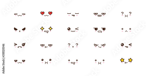 Kawaii cute faces smile emoticons. Japanese emoji