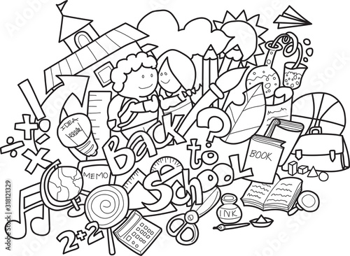 back to school,for design element and coloring book page for kids.