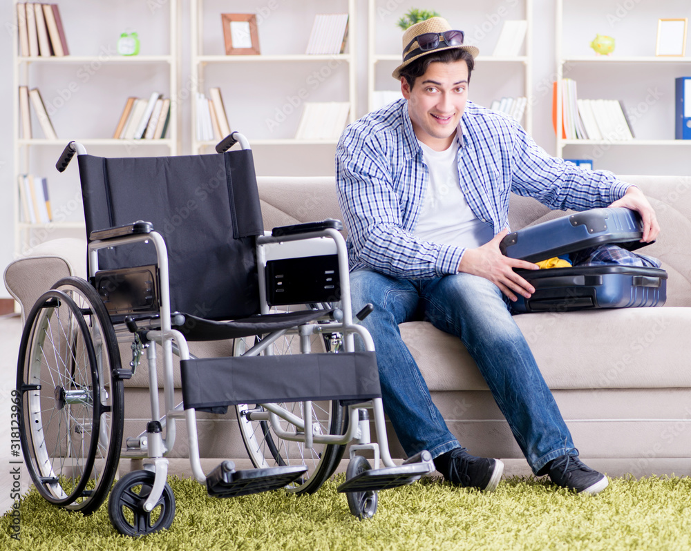 Young disabled man preparing for summer vacation