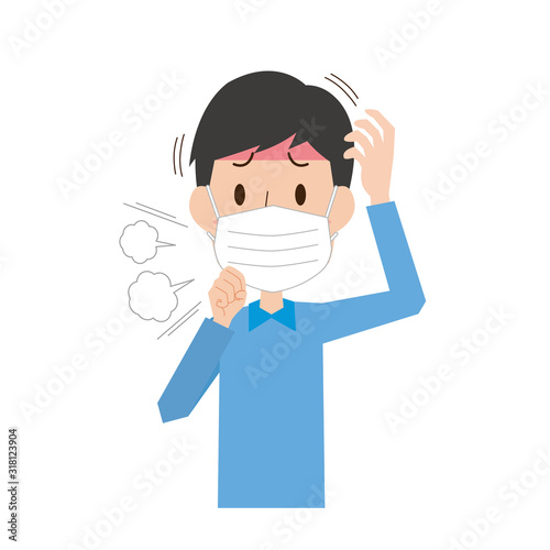 男性　マスク　咳　風邪　苦しい