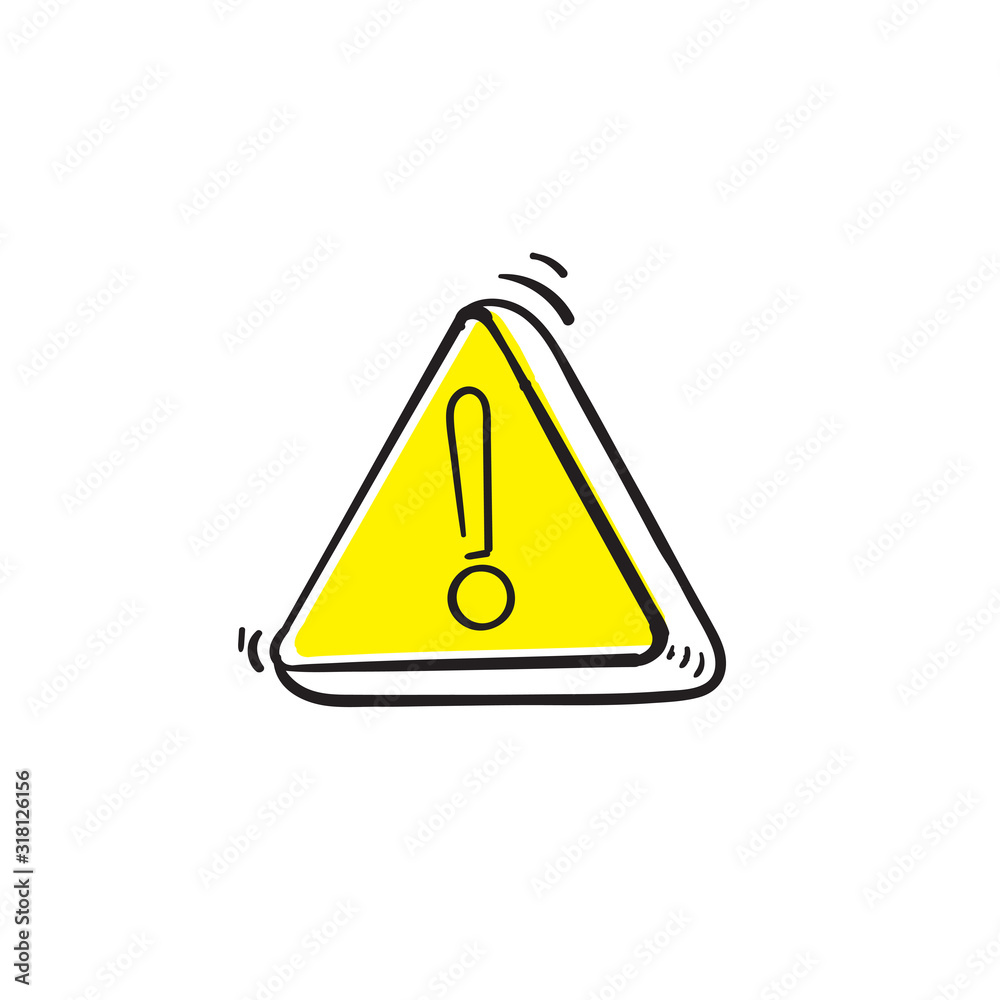 hand drawn hazard warning symbol. Warning icon and sign of danger isolated on white background for use on web design, typography, ui, app, on the road and construction.doodle hand drawn hazard warning symbol. Warning icon and sign of danger isolated on white background for use on web design, typography, ui, app, on the road and construction.doodle