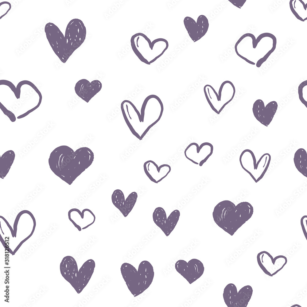 Heart doodles seamless pattern. Valentine's day texture design. Love background with hand drawn illustrated hearts.