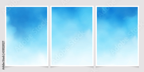 blue sky watercolor background gradient for wedding invitation card 5x7 postcard size collection
