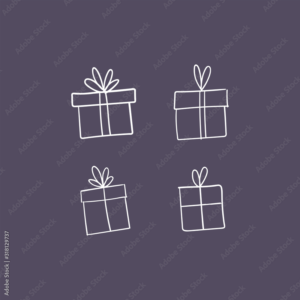 Valentine's day gift boxes, hand drawn illustration. Present packaging with ribbon doodles. Valentine's day gift boxes, hand drawn illustration. Present packaging with ribbon doodles.