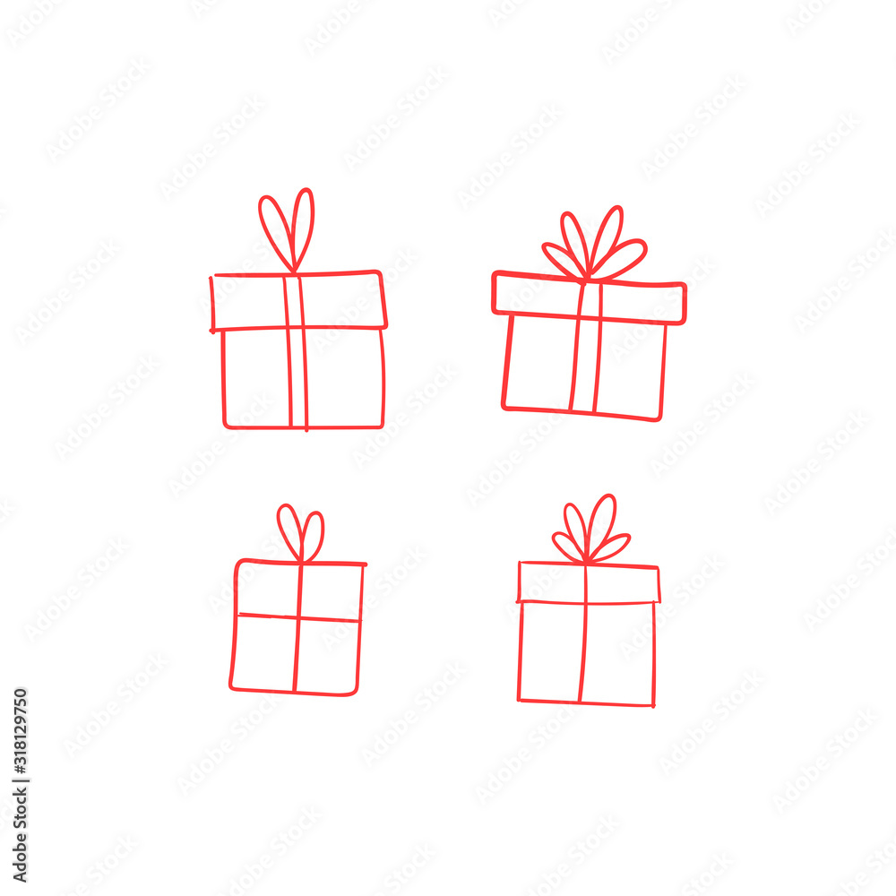 Valentine's day gift boxes, hand drawn illustration. Present packaging with ribbon doodles. Valentine's day gift boxes, hand drawn illustration. Present packaging with ribbon doodles.
