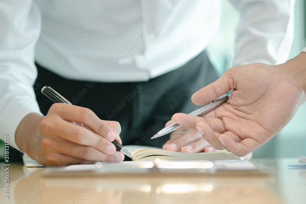 smart lawyer review and give advice to clients in the office before considering the judgment, lawyer concept