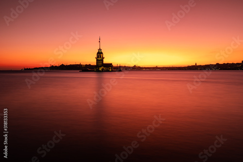 Maiden Tower at sunset in Istanbul, Turkey
