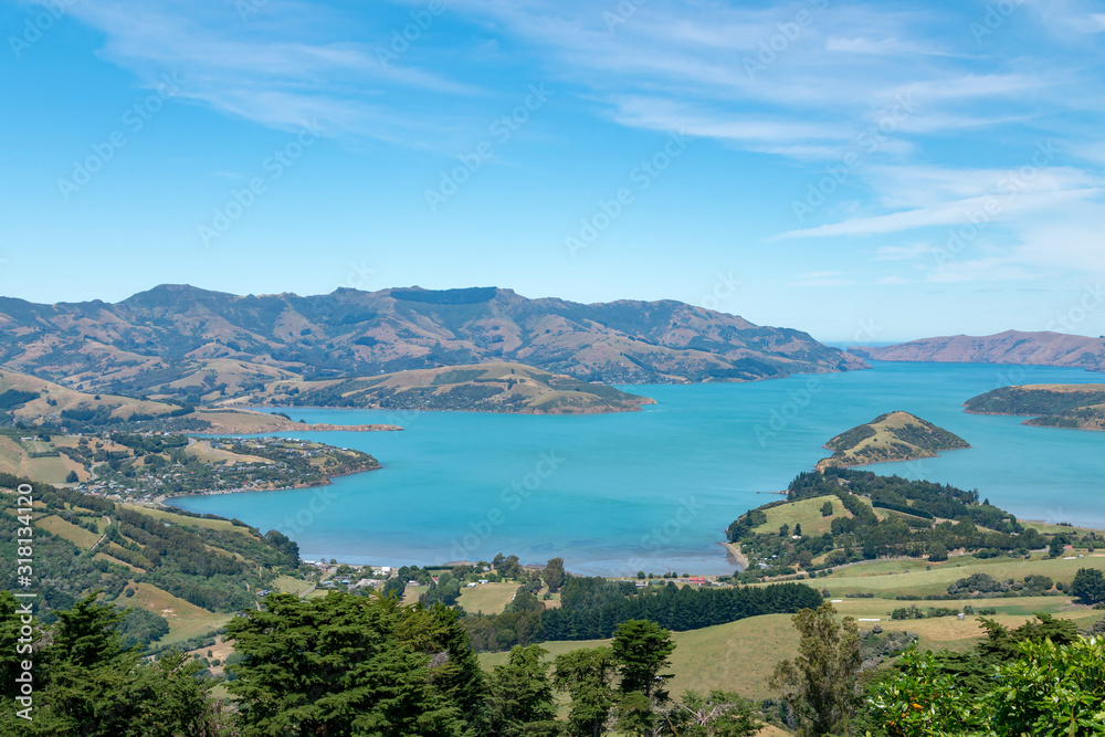 Blue sea at Akaroa New Zealand natural landscape background Blue sea at Akaroa New Zealand natural landscape background