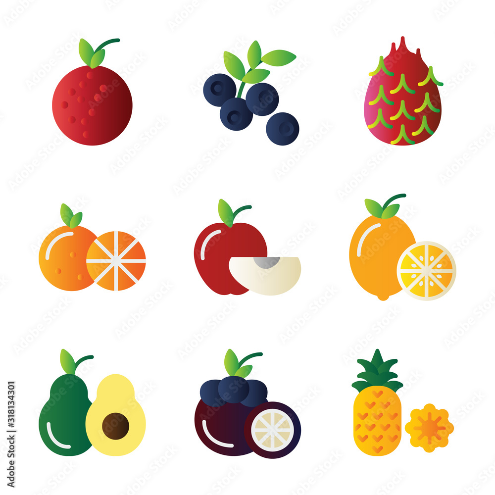 Fruit icon set include fruit, food, healthy food, lychee, blue berry, dragon fruit, orange, apple, lemon, avocado, MANGOSTEEN, pineapple, durian Fruit icon set include fruit, food, healthy food, lychee, blue berry, dragon fruit, orange, apple, lemon, avocado, MANGOSTEEN, pineapple, durian