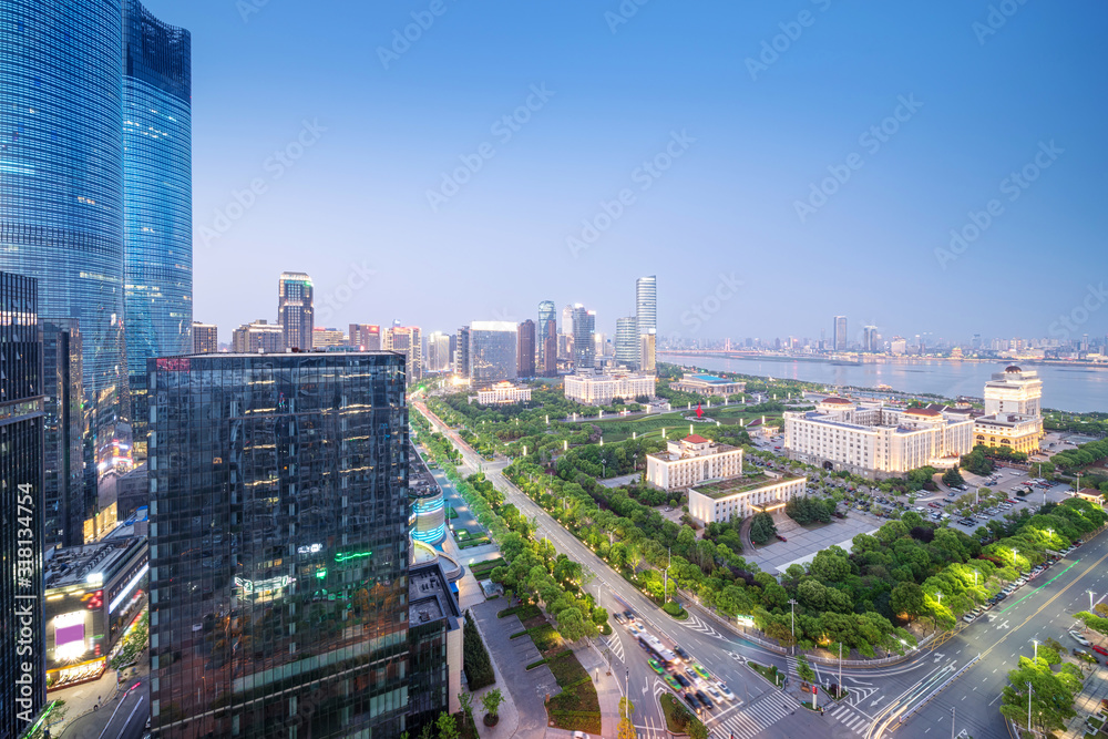 Shanghai Lujiazui Finance & Trade Zone modern city night background .
