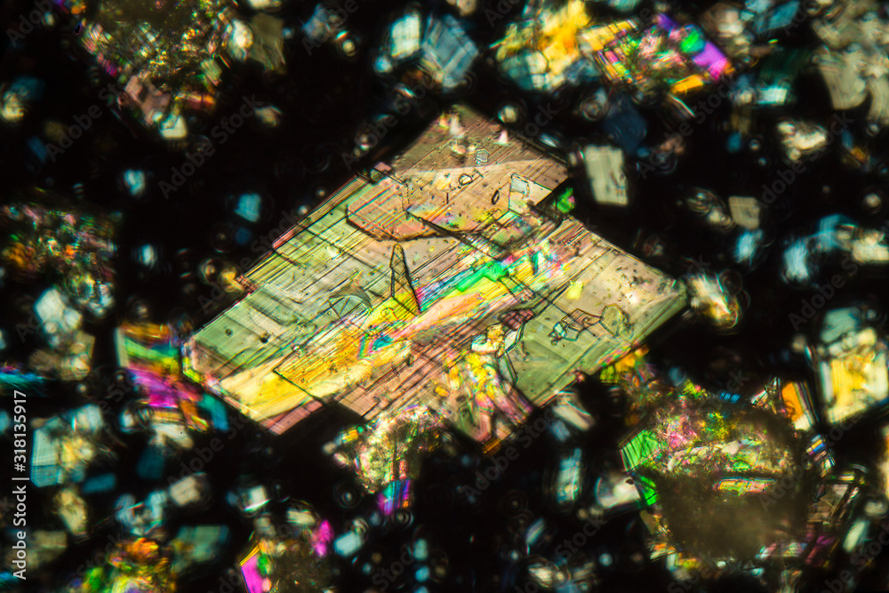 Colorful abstract micrograph of phenylalanine, an amino acid.