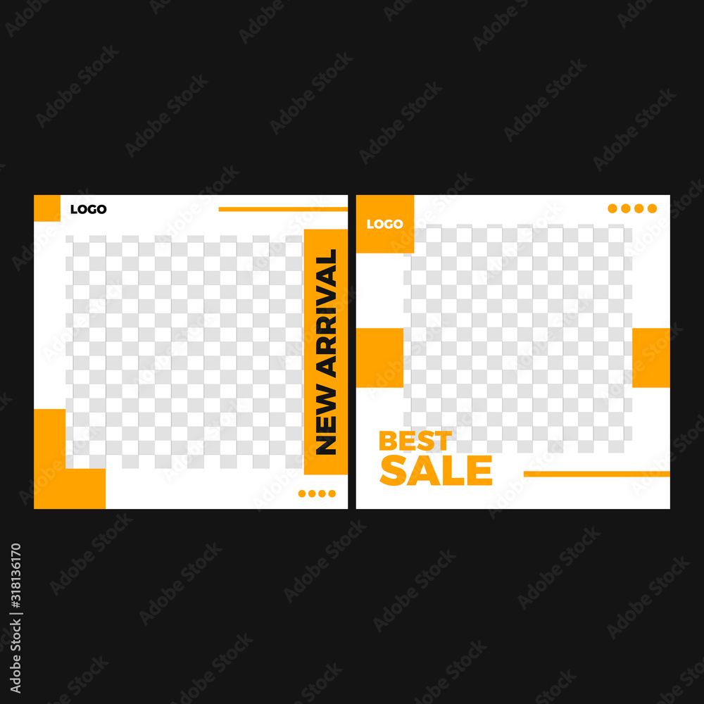 Naklejka premium Modern and minimalist design banner promotion for social media post. Creative sale promotion design template. Square web banner with discount offer for digital marketing.