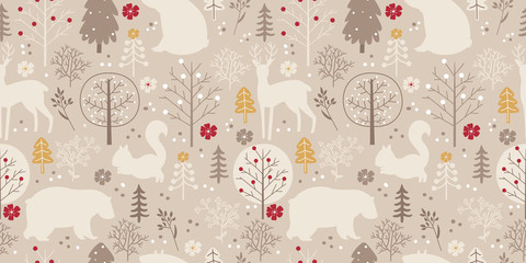 Fototapete Waldtiermuster Niedliche Tierillustration für Kinderzimmer  © ariosbeth