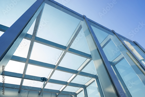 Transparent glass roof of a modern building