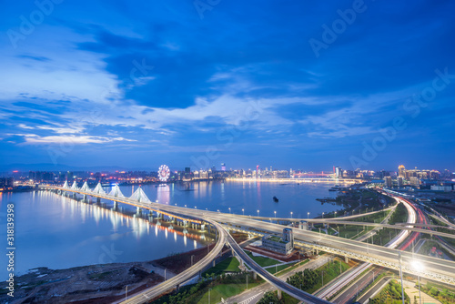 Photography shanghai interchange overpass and elevated road in nightfall