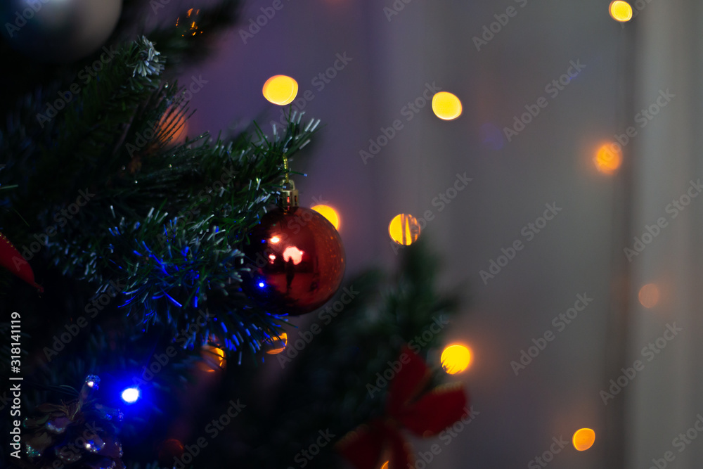 Christmas tree decoration, blurred background