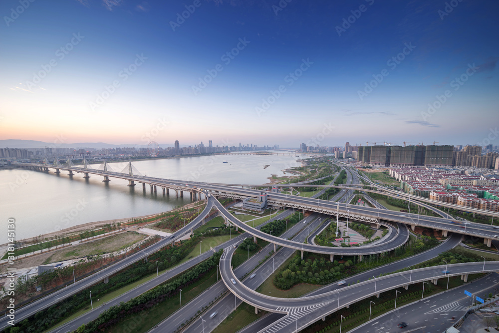 Fototapeta premium shanghai interchange overpass and elevated road in nightfall