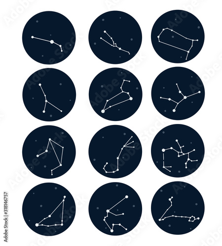 Instagram Highlights icon. Vector icons with the constellations of the zodiac signs. Icons for astrologers