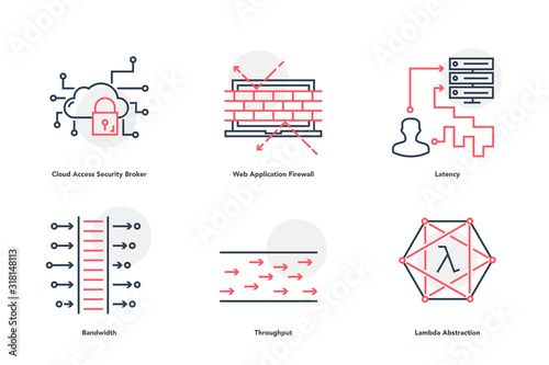 Vector Black and Red Linear Internet Data Characteristic Icons