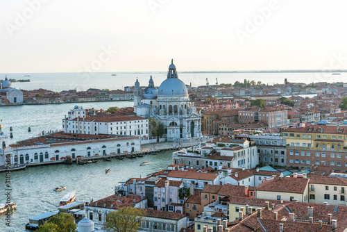 Aerial view of the Venice with Basilica di Santa Maria della Salute in Italy.