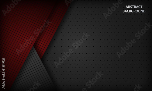 Abstract grey dan red background overlap dimension layer on black space. Modern dark corporate design template with geometric stripe line element.