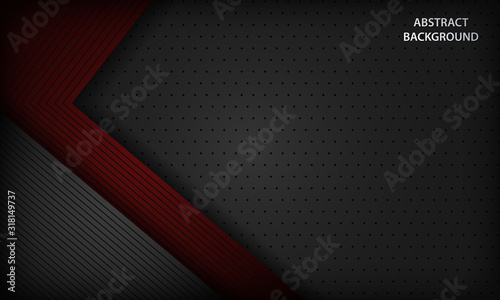 Abstract grey dan red background overlap dimension layer on black space. Modern dark corporate design template with geometric stripe line element.