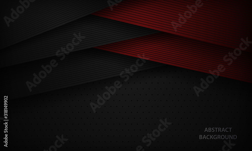 Abstract grey dan red background overlap dimension layer on black space. Modern dark corporate design template with geometric stripe line element.